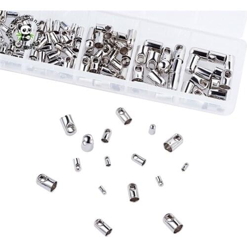 Pandahall Mixed Platinum Plated Brass Cord Ends, Nickel Free, 4~8x2~5mm, Hole: 0.8~3mm; 1.2~4mm inner diameter; about 180pcs/box