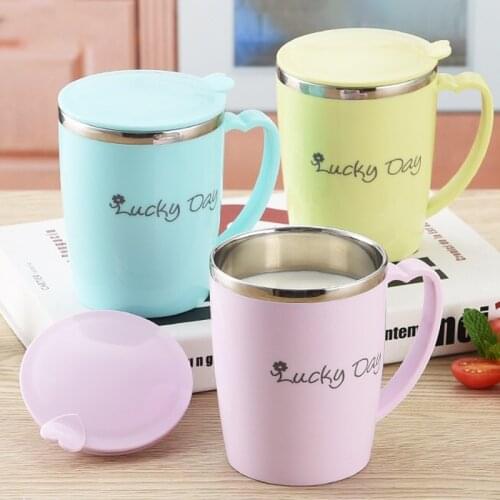 350ML Childrens Mug Stainless Steel Student Water Cup Insulation Anti-Hot Double Cup Home Drinkware Supplies With Cover