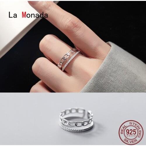 La Monada 50mm-60mm Women Ring 925 Sterling Silver Geometry Chain Layer Rings For Women 925 Silver Fine Jewerly Rings Woman Open
