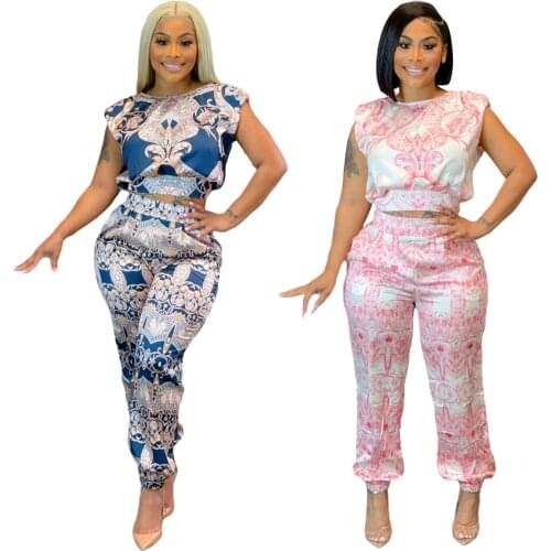 New 2021 suit spring and summer new female suit printed short-sleeved two-piece suit