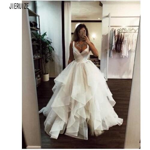 JIERUIZE New Tiered Wedding Dresses Spaghetti Ruffles White Ivory A Line Wedding Gowns Vestidos De Noiva Bride Bridal Gowns