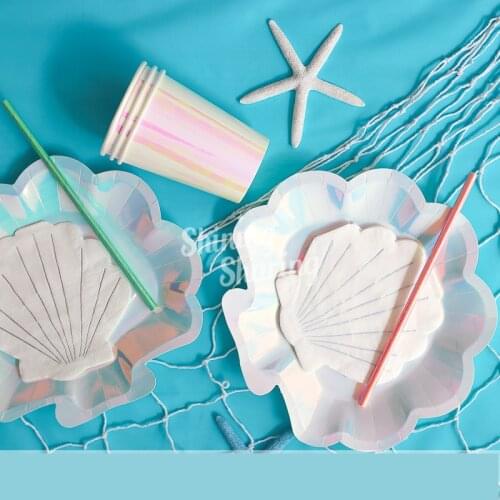 Mermaid Birthday Party Disposable Tableware Decoration Shell Shape Plate Napkin Birthday Party Baby Shower Supplies ww25