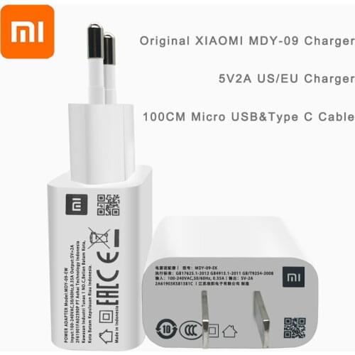 Original XIAOMI MI 5V 2A USB Wall Charger EU US Micro USB Type C Data Cable for MI 2 3 4 Redmi 4 X A 7 Note 4 X 5 A 6 A 7A S2 S1