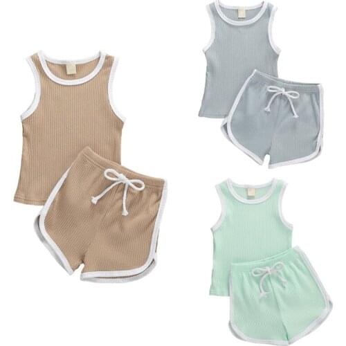 1-5Y NEW Summer Infant Kids Baby Girls Boys Clothing Ribbed Solid Clothes Set Sleeveless Vest Tops Shorts 2Pcs Outfits Sunsuit