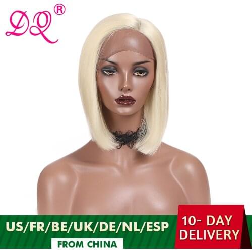 DQ Short Bob Wig Transparent Synthetic Lace Front Wig for Black Women Blonde Wig Heat Resistant Fiber Daily Cosplay Wig L Part