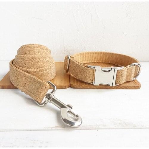 Personalized WOOD GRAIN Dog Collar Leash With Bow Tie Set Free Engraved Nameplate For Small Medium Large Dog