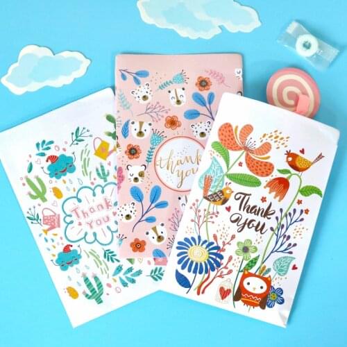 12sets Flower Thank You Gift Bags Cartoon Bear Owl Cookie Paper Treat Bags Wedding Party Favor Goodie Bags Wrapping Supplies