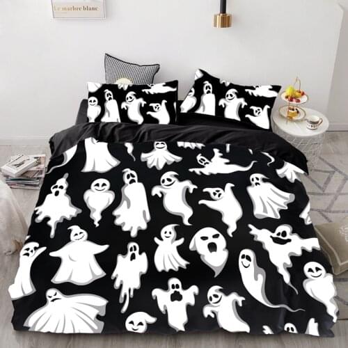 Dream NS Halloween Black White Ghost Cartoon Bedding Home Queen Bedclothes Duvet Cover Pillowcase Comforter Bedding Sets
