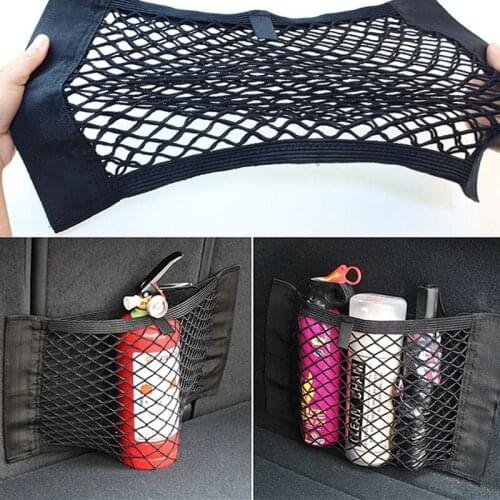 Car Back Rear Mesh Trunk Seat Elastic String Net Magic Sticker Double-tape Storage Bag Pocket Cage Auto Organizer Seat Back Bag