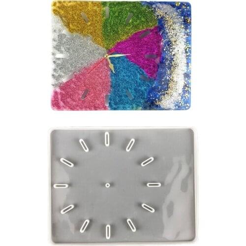 L5YA Clock Silicone Mold Diy Square Round Clock Resin Mold Wall Hanging Decorative Mirror Resin Epoxy Mold Handmade Tool