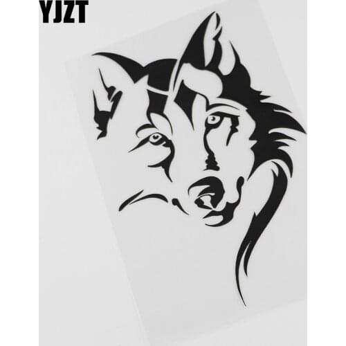 YJZT 11.9CMX17.6CM Stylish Tribal Patterned Wolf Head Vinyl Car Sticker Black /Silver 13C-0102