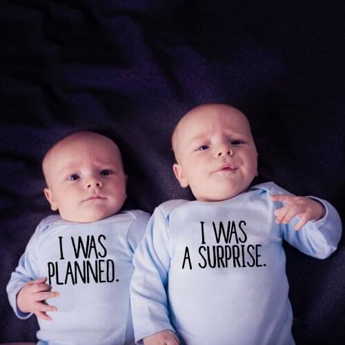 I Was Planned and I Was A Surprise Newborn Twins Baby Boys Girls Bodysuit Baby Cute Long Sleeve Playsuits Outfits Cloth