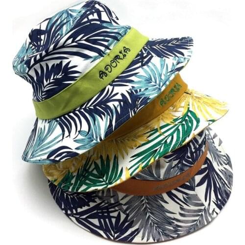 Women Yellow Floral Printed Cotton Twill Bucket Hat Fisherman Hats Girls Foldable Spring Summe Letter Embroidered Bucket Hat