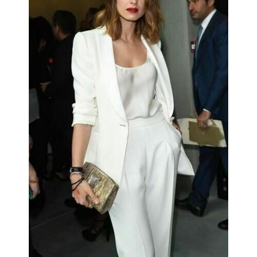 White Women Ladies Pantsuit Business Office Tuxedos Formal Fashion Work Wear Suit Bespoke