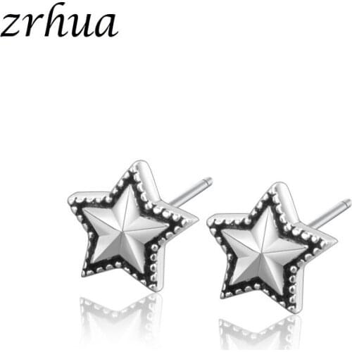 ZRHUA Silver Color Color Vintage Star Stud Earrings For Women Girls Kids Party Gift Pendientes Brincos Jewelry Wholesale