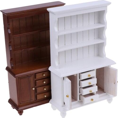 2Colors 1/12 Dollhouse Miniature Furniture Multifunction Wood Cabinet Bookcase Bookshelf for Pretend Play Toy