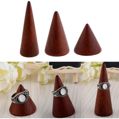 3pcs Home Shop Wooden Cone Shape Bracelet Ring Display 3 Size 3/5/8cm