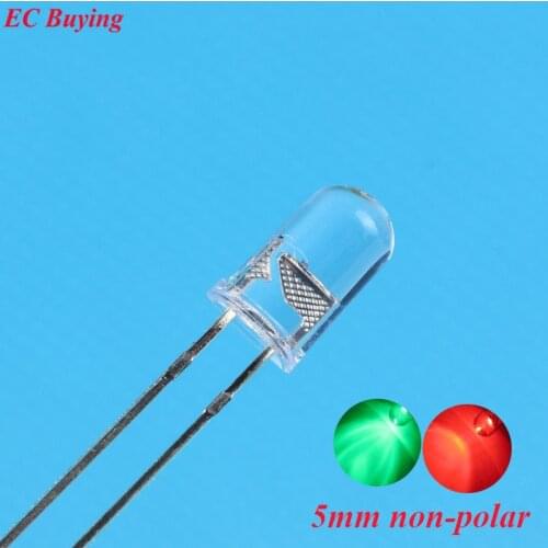 50 pcs 5mm LED Bi-Color Clear Red/Green Non-Polar Round Light Emitting Diode Two Plug-in DIY Kit