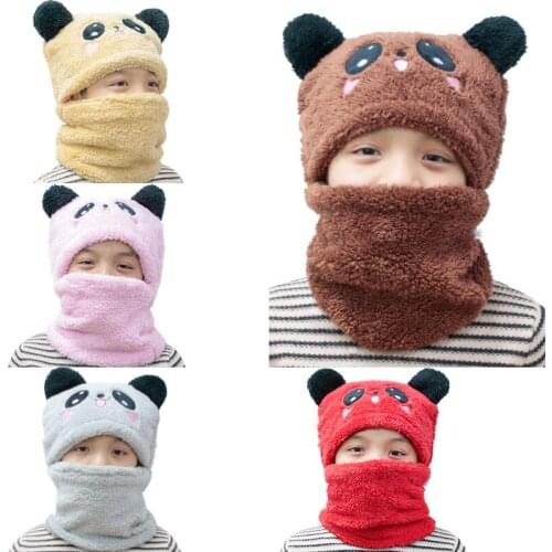 Childrens Winter Hat Ear Neck Protection Scarf and Cap One Piece Thickened Cap Cartoon Baby Hat 2 In 1 Plush Hat and Scarf