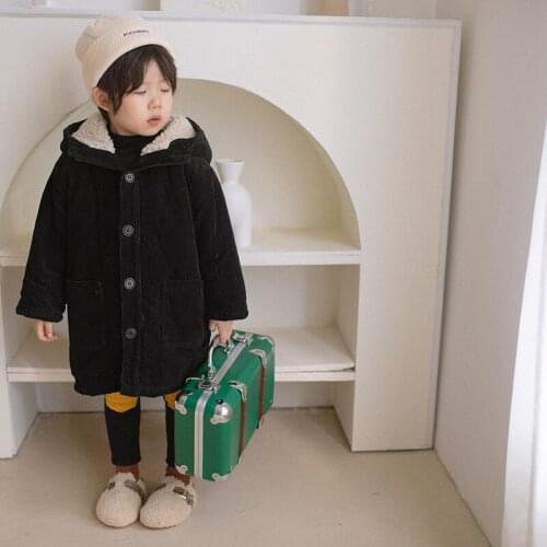 Girls Babys Coat Jacket Outwear Black Hooded Fur Thicken Autumn Winter Plus Velvet Warm Tracksuit Fleece Childrens Clothing