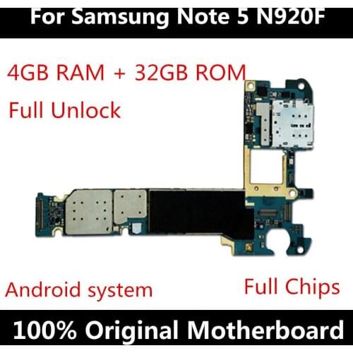 For Samsung Note 5 N920F N920T N920A N920G N920I N920V 32GB Motherboard With Chips IMEI Original Android OS Unlock Logic Board