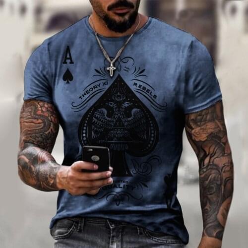 T Shirt For Men Vintage Spades Poker Card Print New Summer Short Sleeve Tee Shirts Casual O Neck Streetwear Tops Men Clothing