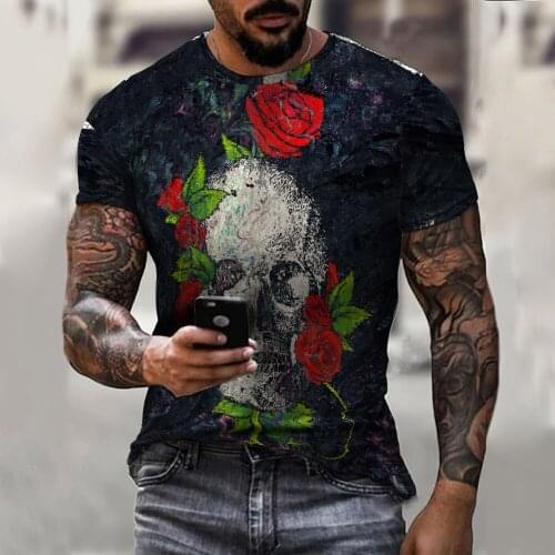 New Flower Rose Skull T Shirt Men Women 3d Print Tshirt Hipster Casual Short Sleeve Breathable T-shirt Streetwear Cool Tee Tops