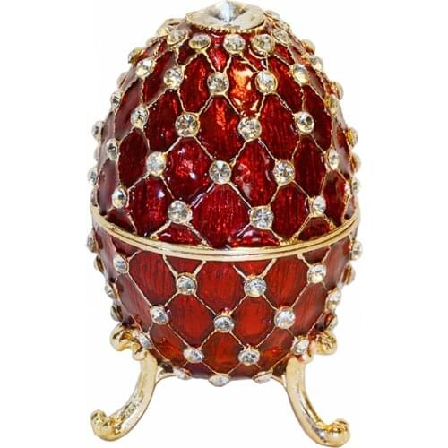 Crystal bejeweled jewelry box red Easter egg trinket box metal jewelry box vintage decoration collectible gift