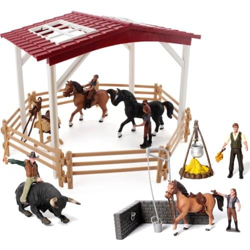 Simulation A set of Stud Farm,Riders and Horses,Bull and Rider,Horse Wash Area Fidget Toy Educational Kids Figure Model