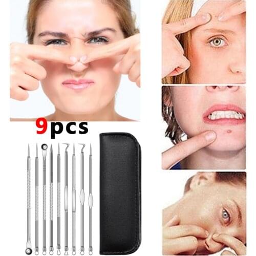 9pcs/set Stainless Steel Blackhead Remover Tool Kit Whitehead Pimple Spot Comedone Acne Extractor Remover Popper Beauty Tool
