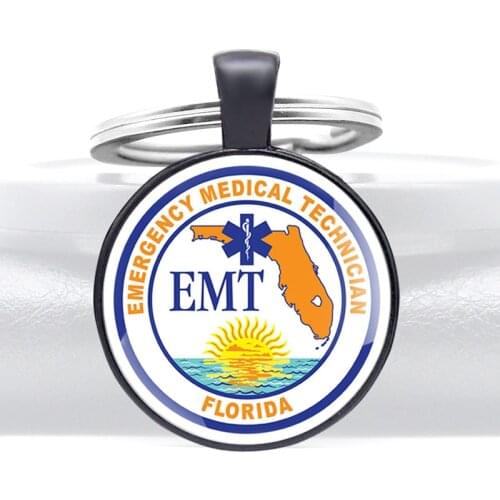 Classic Emergency Medical Technician EMT Design Glass Dome key Chains Men Women Key Ring Jewelry Gifts