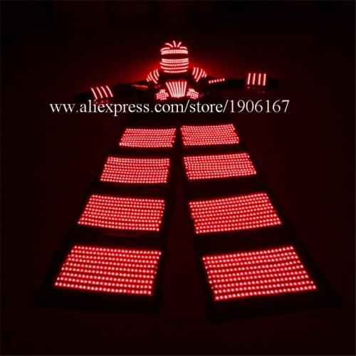 Colorful LED Luminous Stilt Robot Costume With LED Helmet Illuminated Clothes Growing Light Kryoman Ballroom Robot Suit