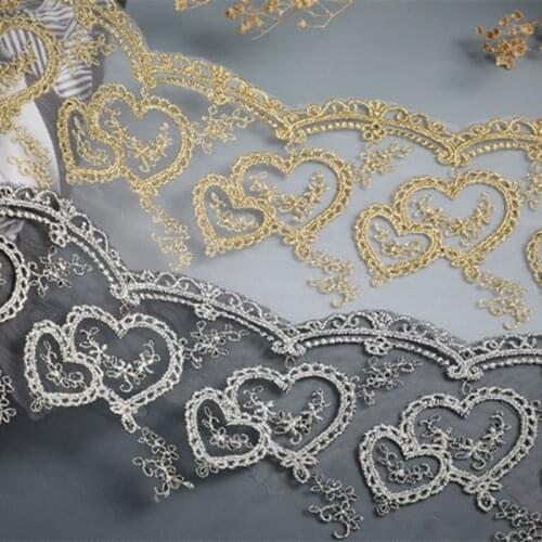12.5CM Width 5Yards Embroidered Hearts Mesh Lace Garment Lace Trims Chantilly Lace Fabric DIY Sewing accessories
