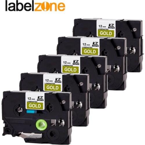 5Pack TZe835 gold on black Compatible Brother P-touch Label Tape Label tze tape ribbon Tze835 TZe 835 tz835 tze-835 for P touch