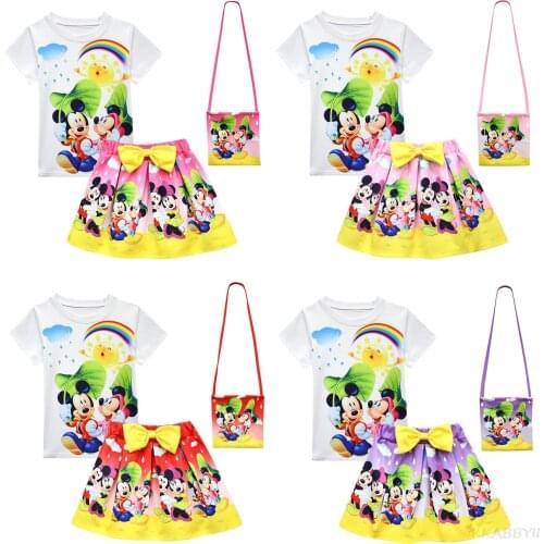 Summer Baby Girls Clothes Minnie Mouse Children Clothing Set for Girl Kids T-Shirt +Skirt Outfits Cotton Casual Clothes