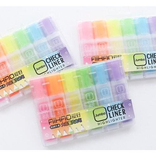 Aihao 6 Colors Highlighter Pen Jelly Candy Highlight Jumbo Markers Check Liner Bullet Journal Supplies Milkliner Fosforlu Kalem