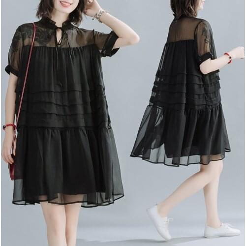 Japanese Style Sweet Girls Chic Black Princess Dress Patchwork Ruffle Korea Fashion Loose Summer Dress Women Casual Mini Dress