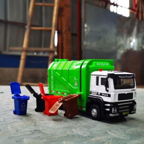 1:50 Alloy Car Model Toys Pull Back Garbage Sanitation Truck Simulation Garbage Transport Vehicle Environmental Protection Gifts