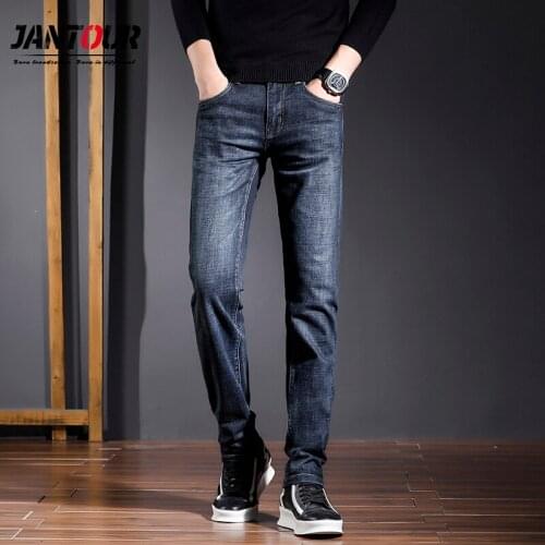 Autumn Winter Skinny Jeans Men 2020 New pocket V Letter Straight Pantalones Hombre Business Classic Blue Black Work Pants Man 8