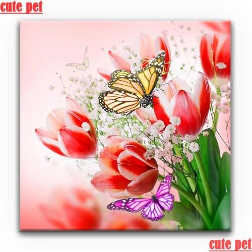 Diy diamond painting Tulipes Papillons monarque butterfly full Square round drill cross stitch 5d Embroidery mosaic home decor