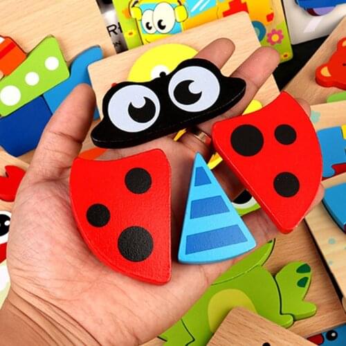 Learning toys for 1 year old baby girl children early educational 3D Wooden Puzzles Cartoon Animals Kids Cognitive Jigsaw Puzzle