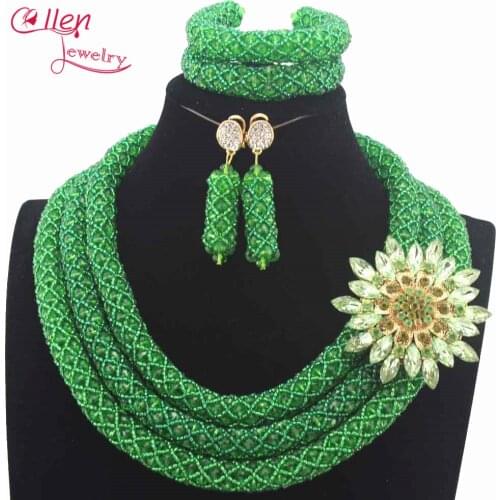 Charming Green Nigerian Wedding Crystal Beads Jewelry Set Indian Bride Gift Costume african beads Jewelry Set W13809