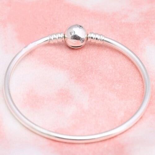 Original Ball Circular With Crystal Clasp Snake Chain Bangle Fit 925 Sterling Silver Bead Charm Bracelet DIY Europe Jewelry