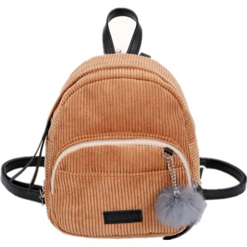 Casual Women Small Backpack Retro Solid Color Soft Corduroy Backpack Simple Backpack School Bags Teenager Girls Shoulder Bag