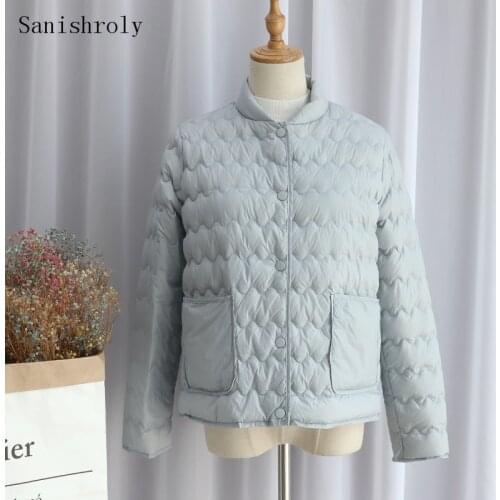 Sanishroly Women Down Coat Autumn Winter Ultra Light White Duck Down Jacket Parka Female Short Wave Pattern Outwears Tops SE1088