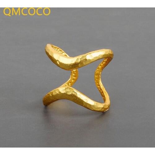 QMCOCO 925 Sterling Silver Double Irregular Line Geometric Ring Female Simple Fashion Romantic Charm Jewelry Accessories