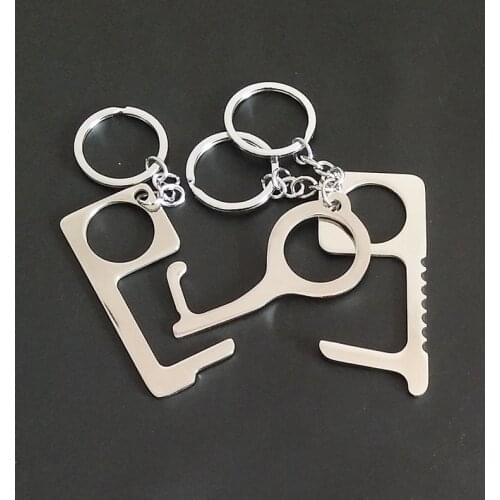 Handheld Stainless Steel Non-contact Door Opener No Touch Elevator Opening Keychain Multi Functional Anti-contact Key Chain