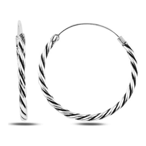 Silver 925 Sterling 25mm Oxidized Ring Earrings