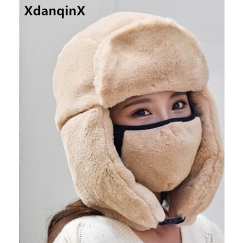 XdanqinX 2021 New Winter Womens Warm Bomber Hat Plus Velvet Thick Cold Proof Earmuff Cap Ear Protection Warm Ski Hat Multicolor