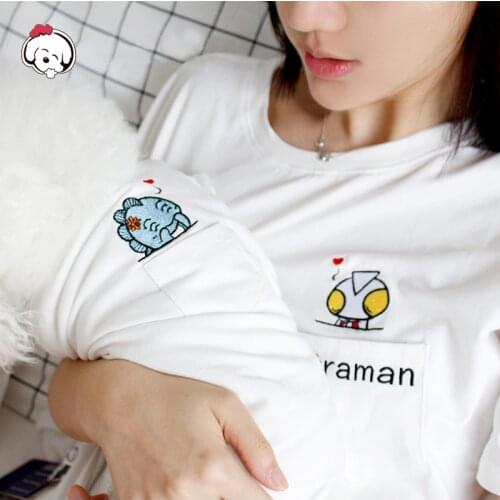 Cute People-Pet Matching Apparel French Bulldog Summer Cool Cotton Tshirt Pet Dog Clothes for Small Dogs Chihuahua Pug Costume